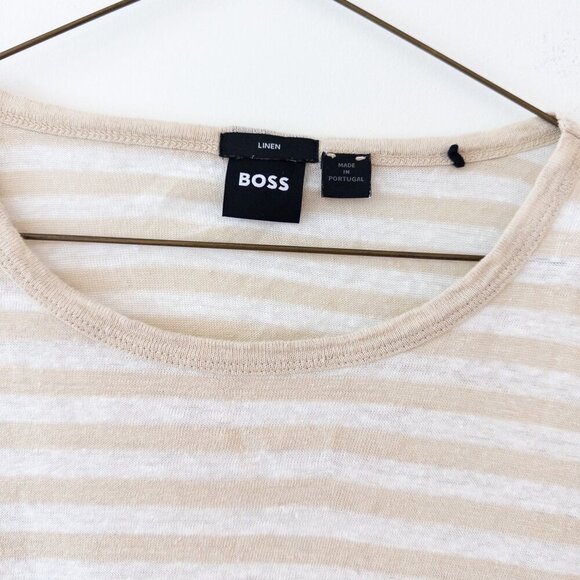 Hugo Boss Tiburt Stripe Linen T-shirt 100% Linen, Open White Size M - Picture 7 of 11